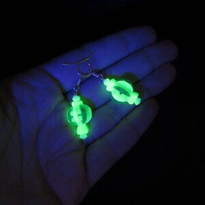 Uranium glass beaded bead earrings